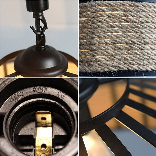 Classic Hemp Rope Rustic Iron Pendant Light