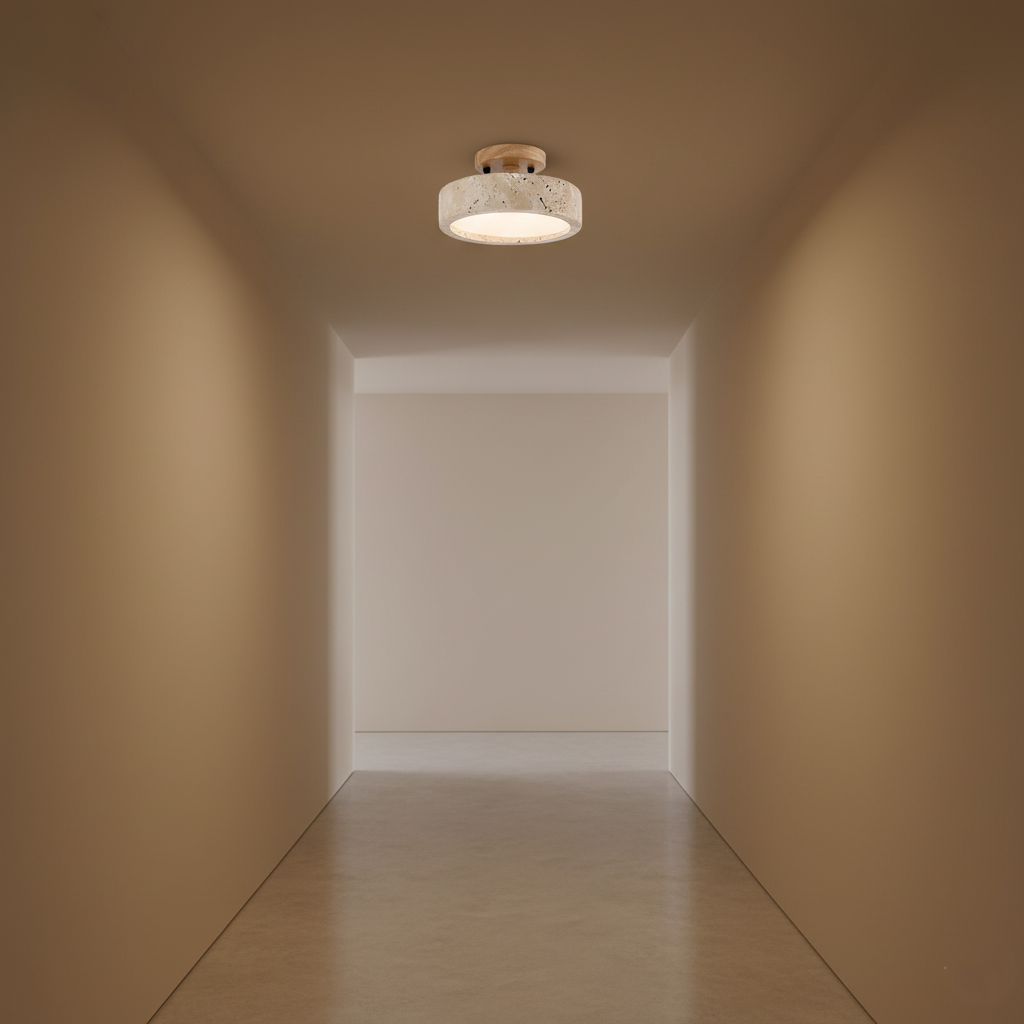 Round Yellow Travertine Ceiling Light Fixture