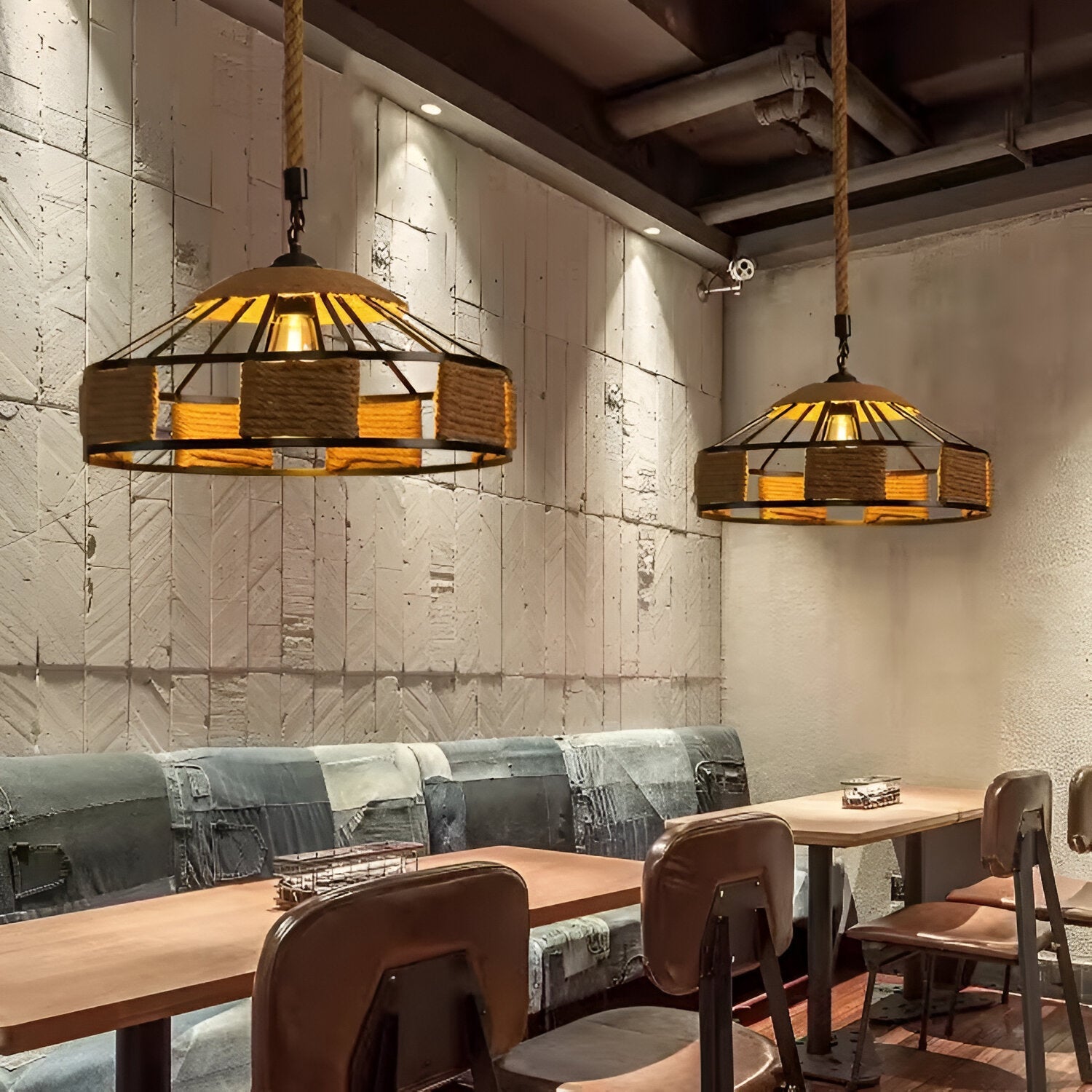 Classic Hemp Rope Rustic Iron Pendant Light
