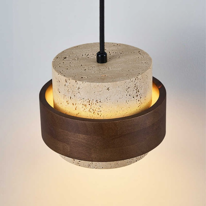 Yellow Travertine Japandi Minimalist Stone Pendant Light