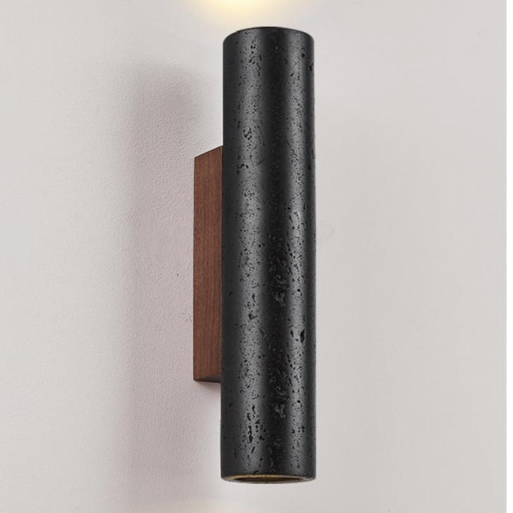 Minimalist Black Travertine Tube Wall Light