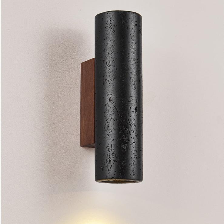 Minimalist Black Travertine Tube Wall Light