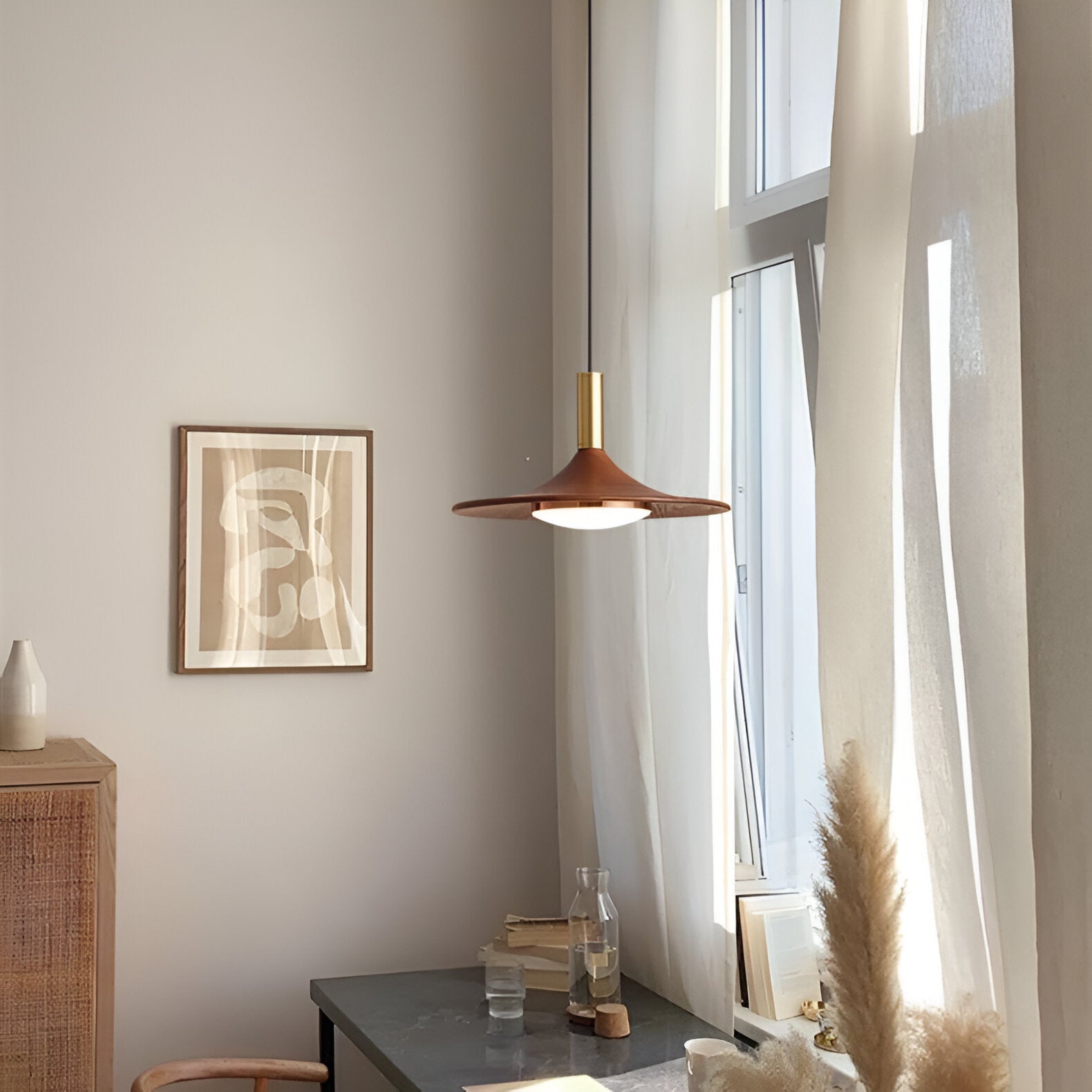 Nordic Style Walnut-Finish Iron Pendant Light