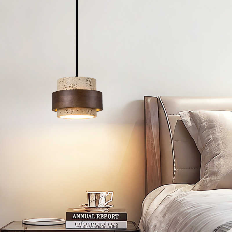 Yellow Travertine Japandi Minimalist Stone Pendant Light