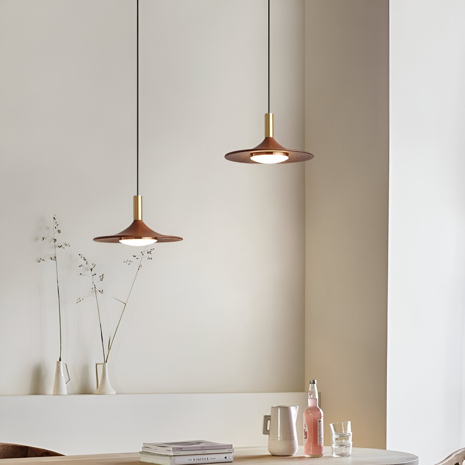 Nordic Style Walnut-Finish Iron Pendant Light