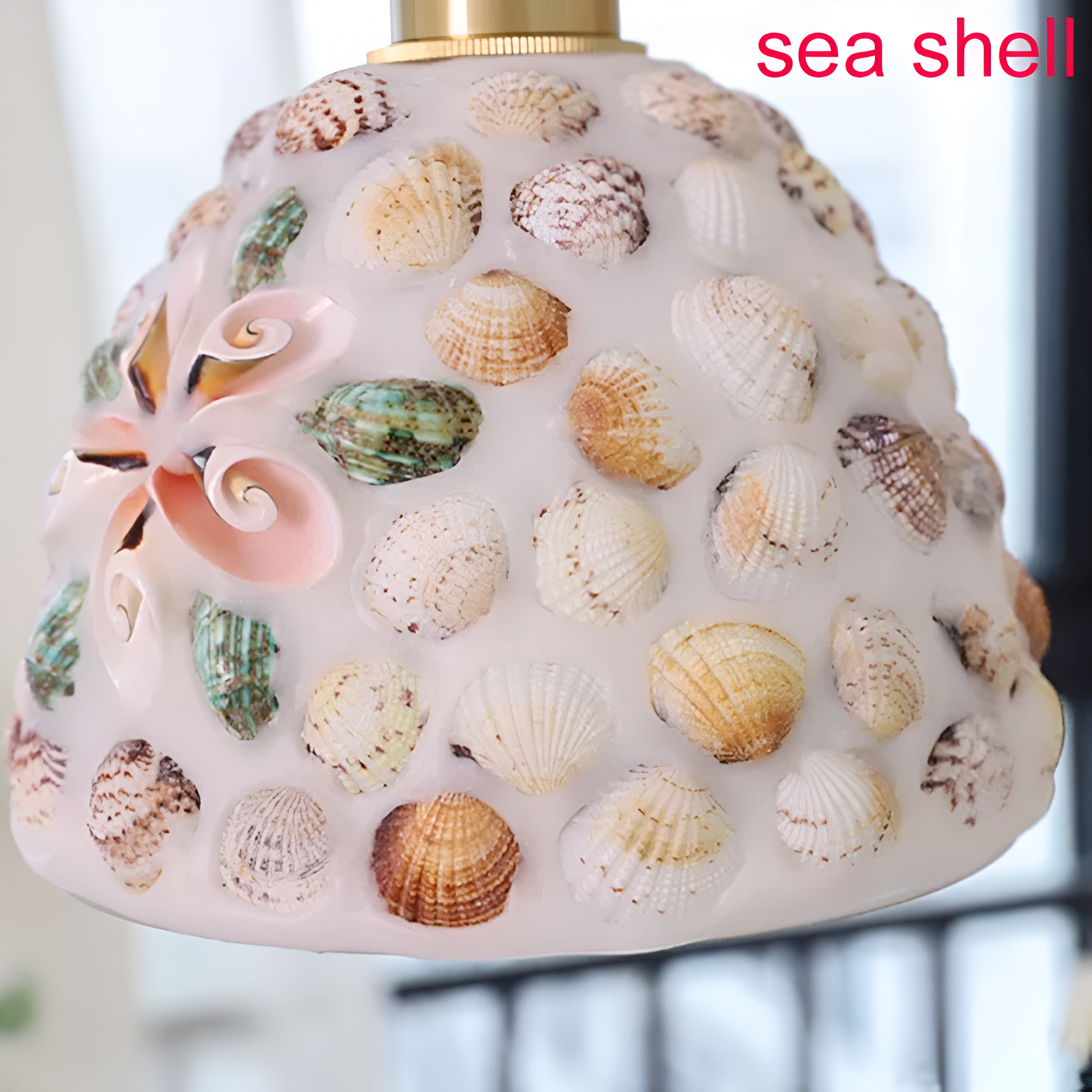 Retro Colorful Natural Shell Handcrafted Brass Pendant Light