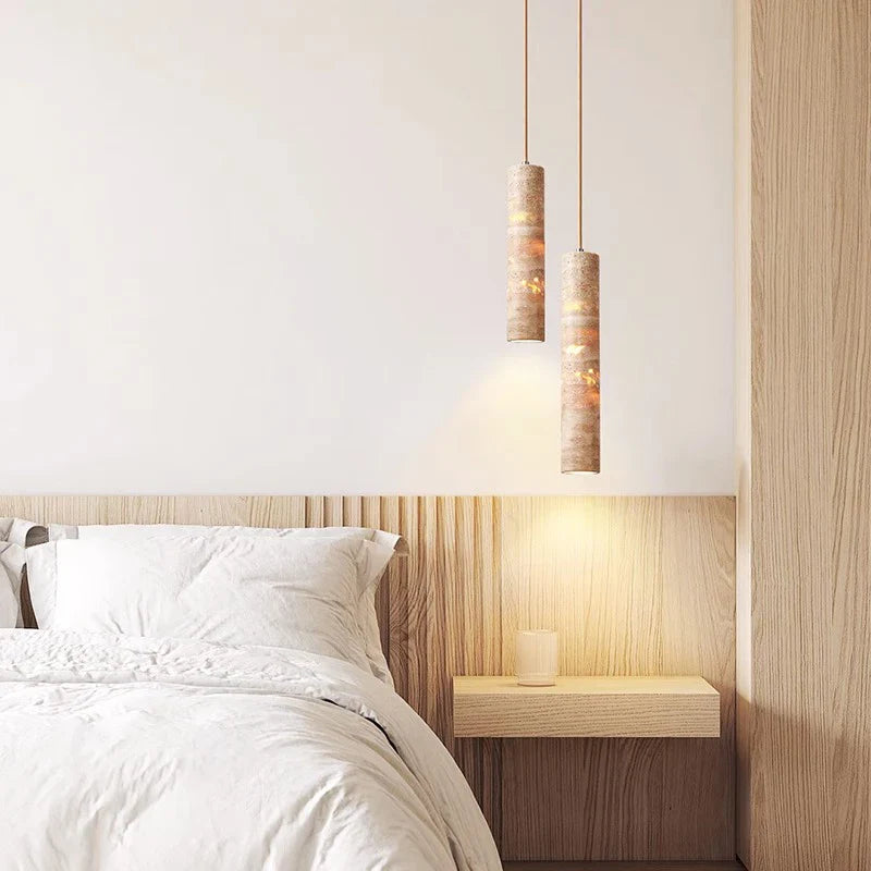 Cream Travertine Tube Pendant Light