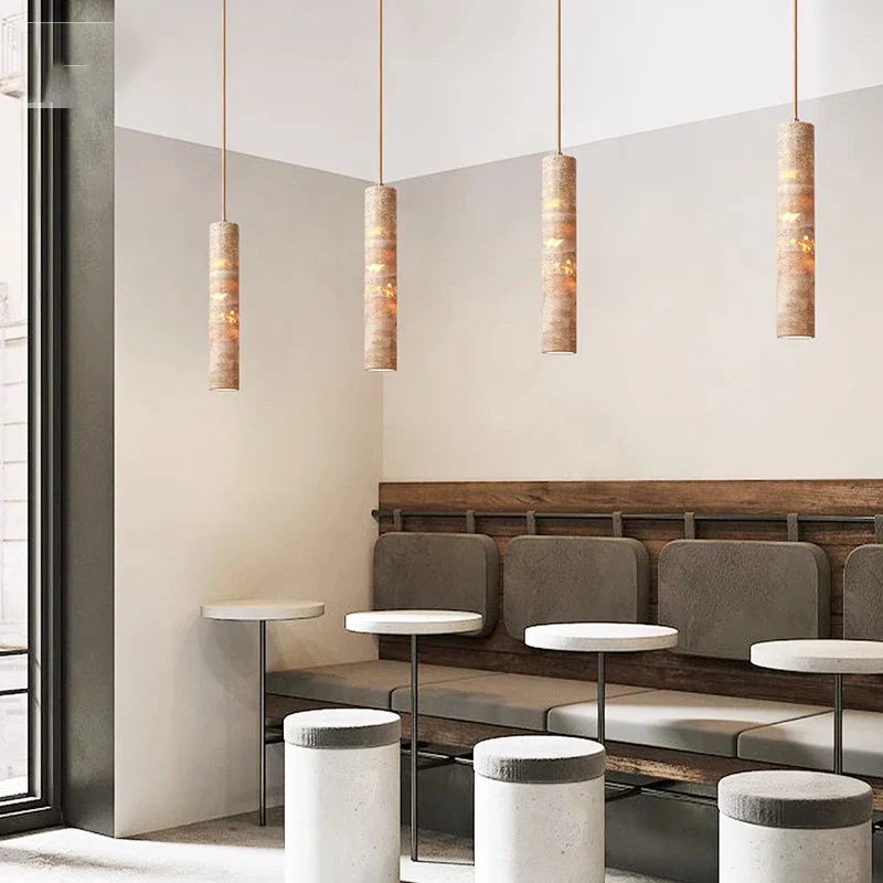 Cream Travertine Tube Pendant Light