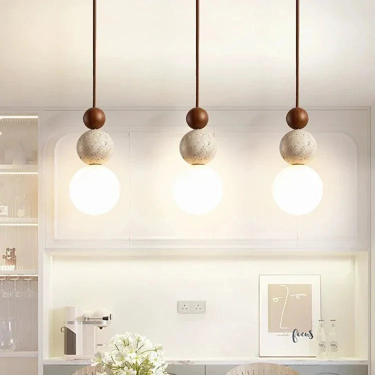 Elegant Glow Cream Stone Bedside Pendant Light