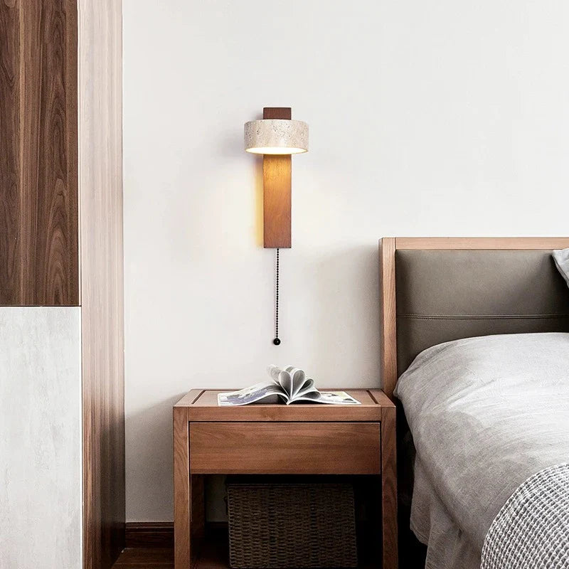 Travertine Wood Bedside Wall Light