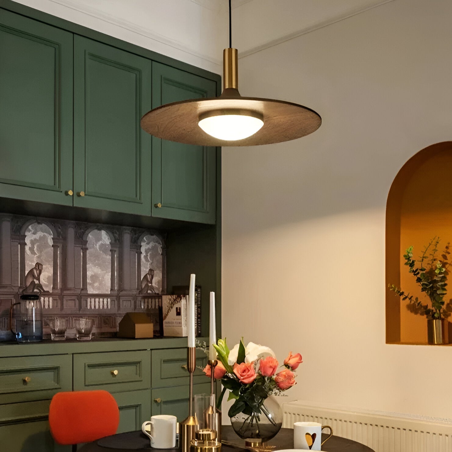 Nordic Style Walnut-Finish Iron Pendant Light