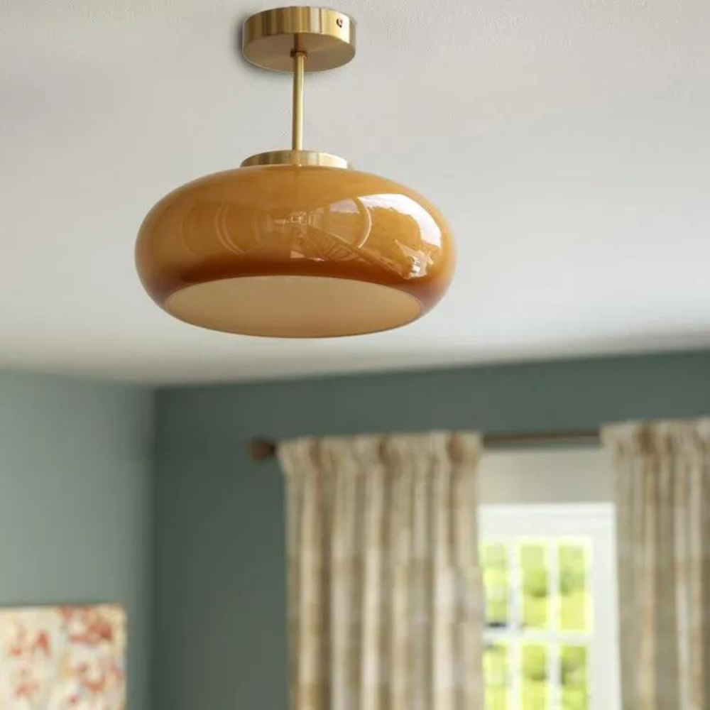 AMBER GLASS DRUM PENDANT