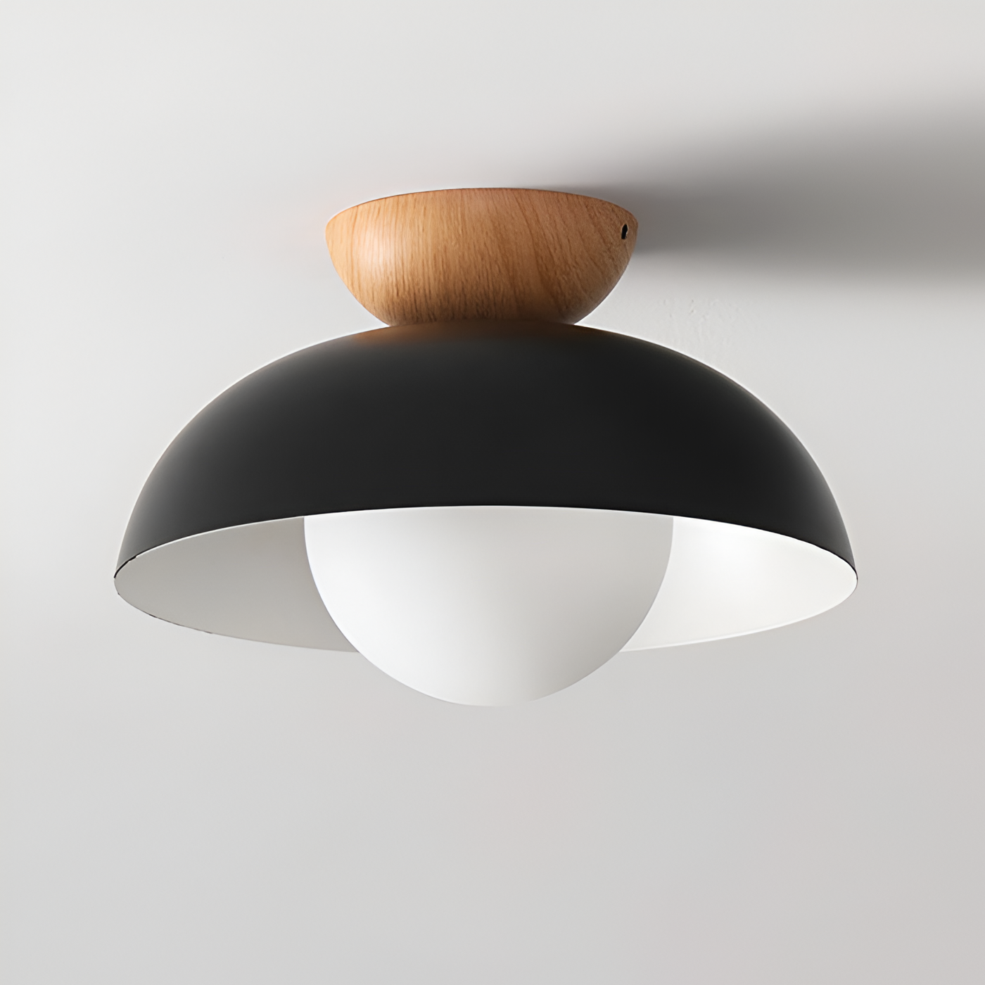 BLACK DOME WOOD CEILING LAMP