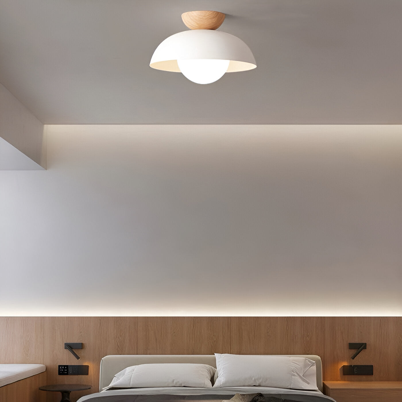BLACK DOME WOOD CEILING LAMP
