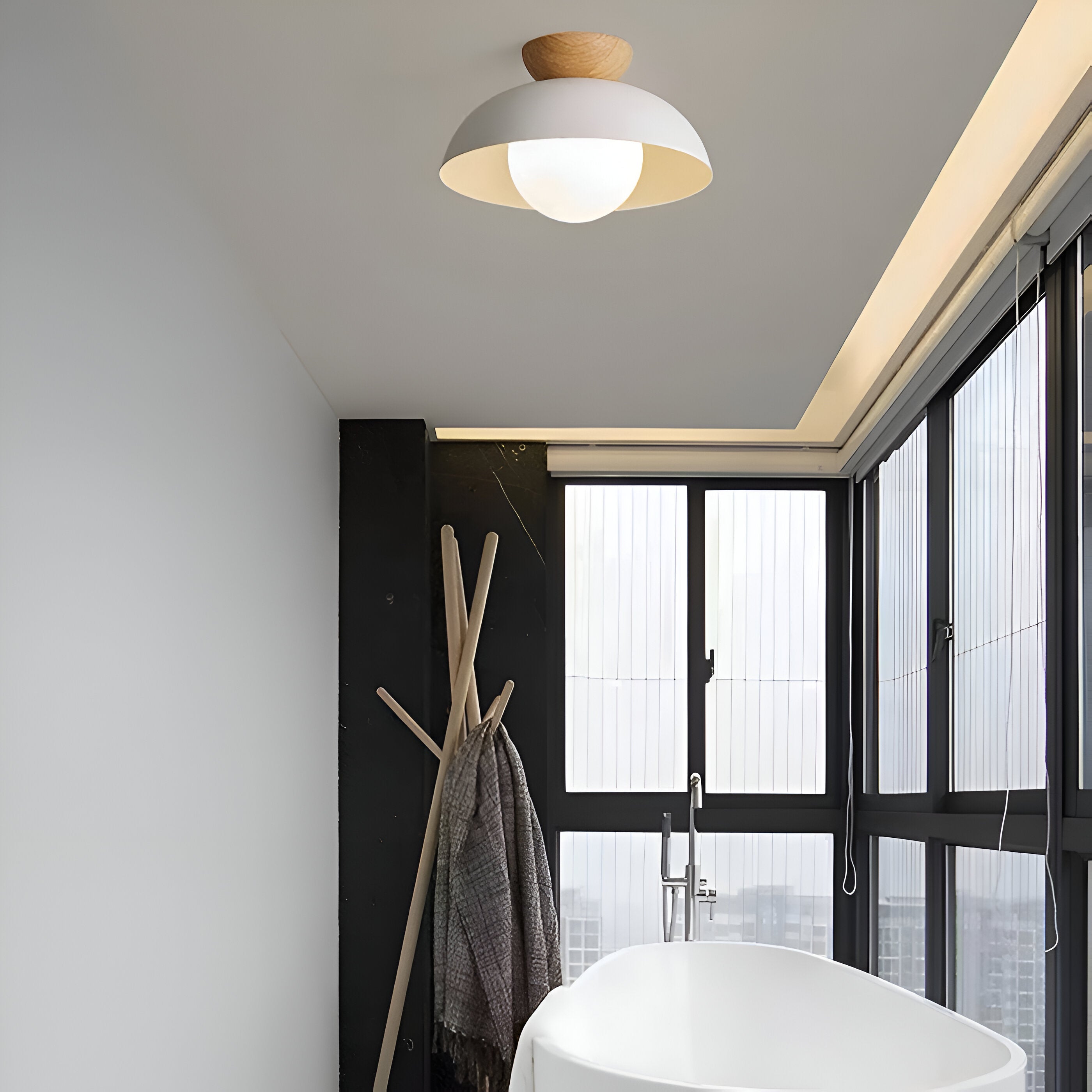 BLACK DOME WOOD CEILING LAMP