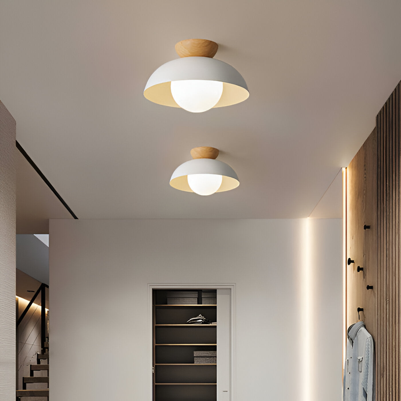 BLACK DOME WOOD CEILING LAMP