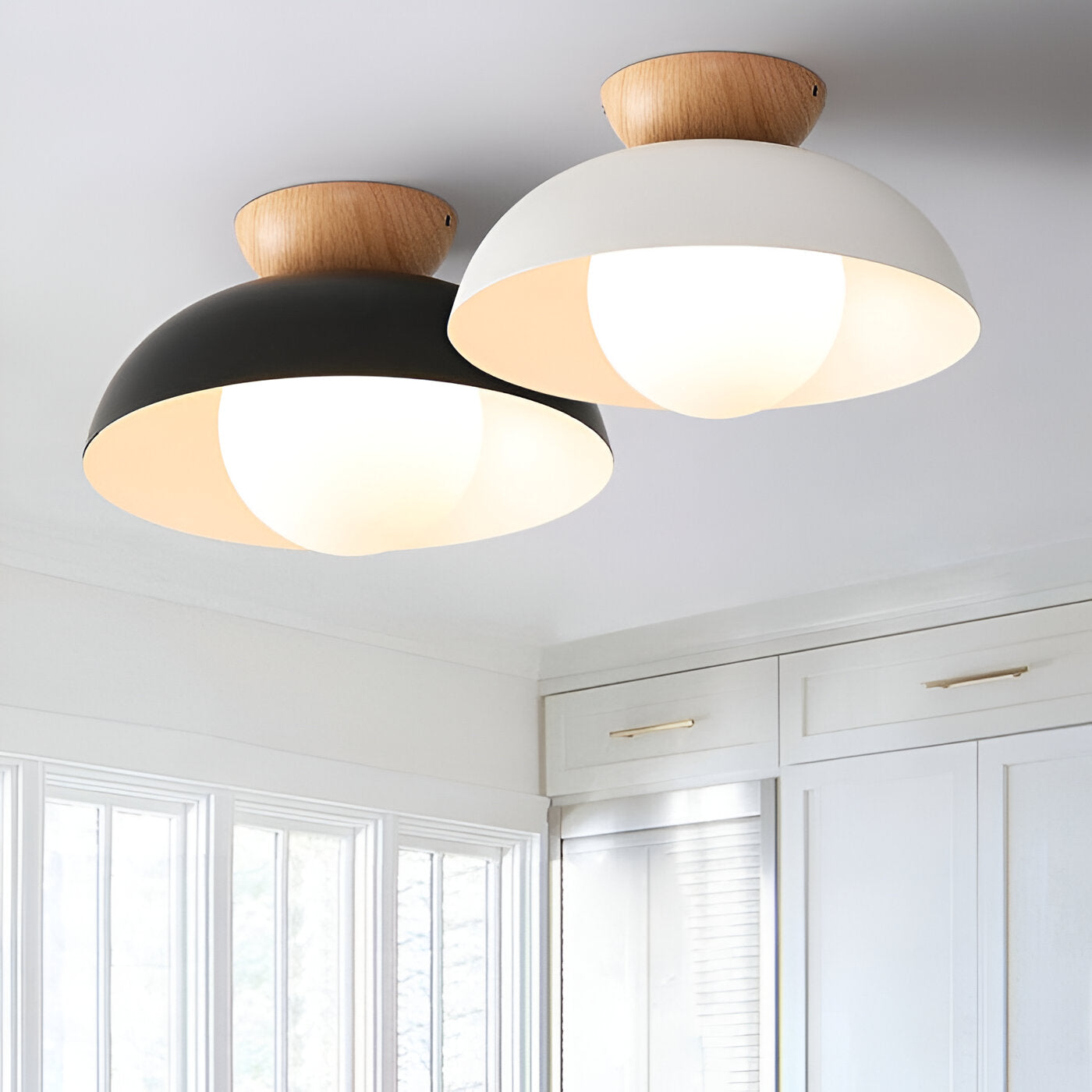 BLACK DOME WOOD CEILING LAMP