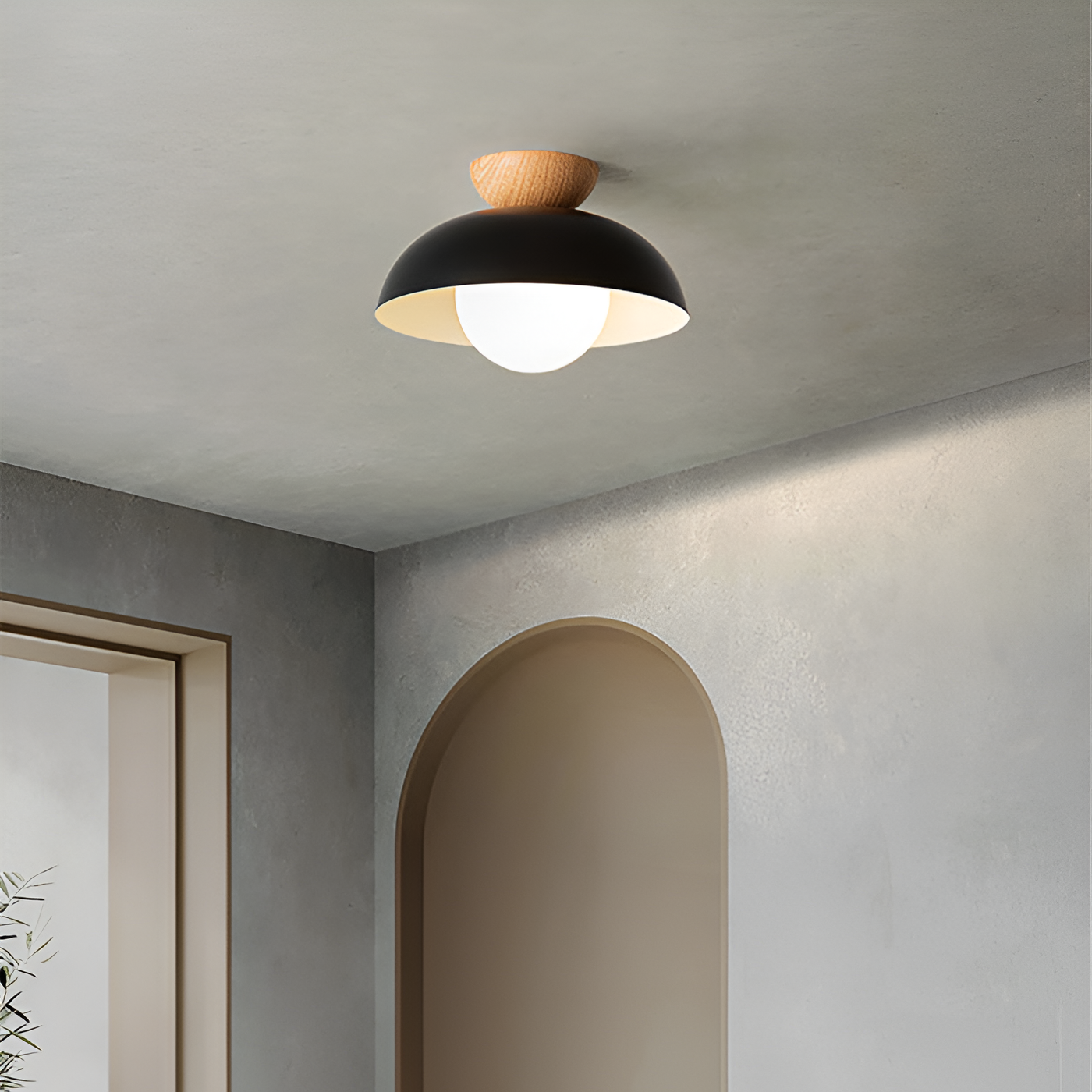 BLACK DOME WOOD CEILING LAMP