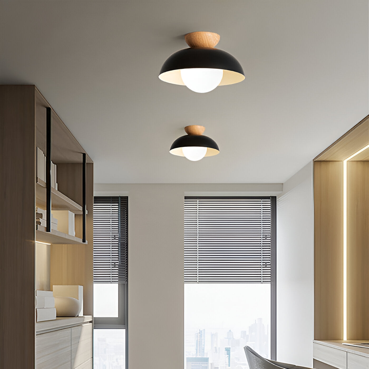 BLACK DOME WOOD CEILING LAMP