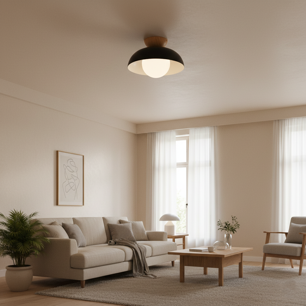 BLACK DOME WOOD CEILING LAMP