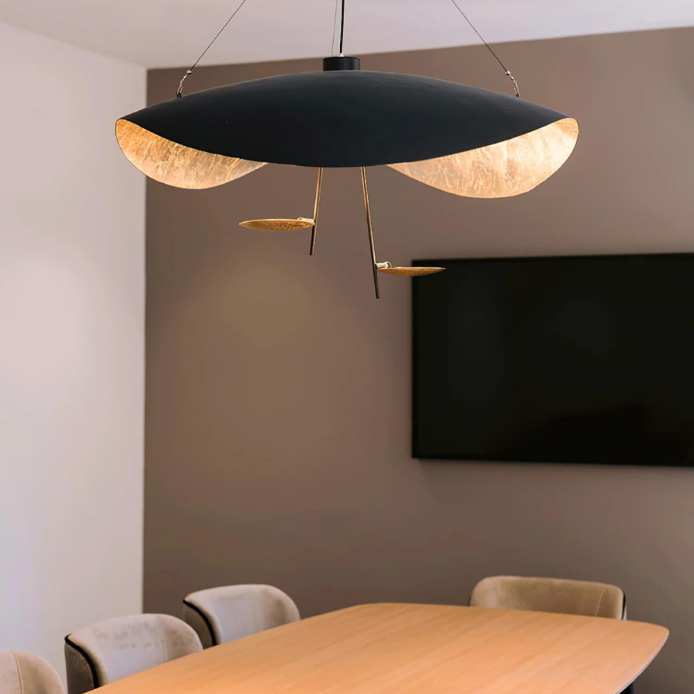 BLACK GOLD-LEAF DISH PENDANT