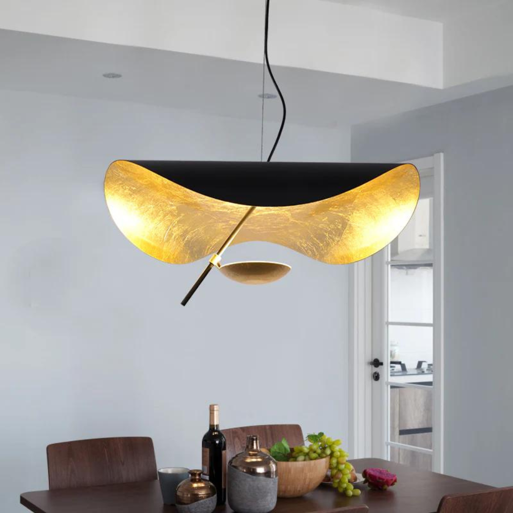 BLACK GOLD-LEAF DISH PENDANT