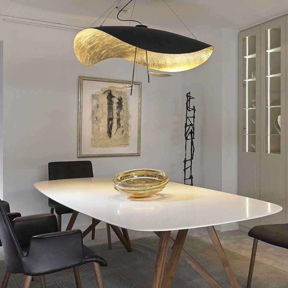 BLACK GOLD-LEAF DISH PENDANT