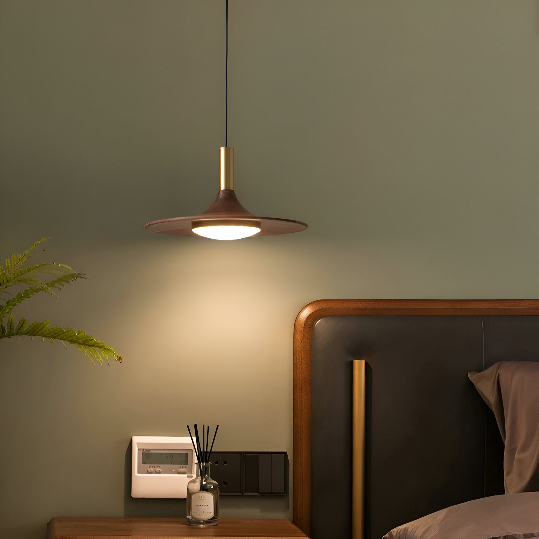 Nordic Style Walnut-Finish Iron Pendant Light