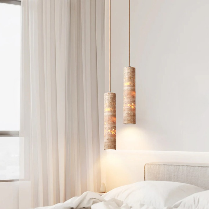 Cream Travertine Tube Pendant Light