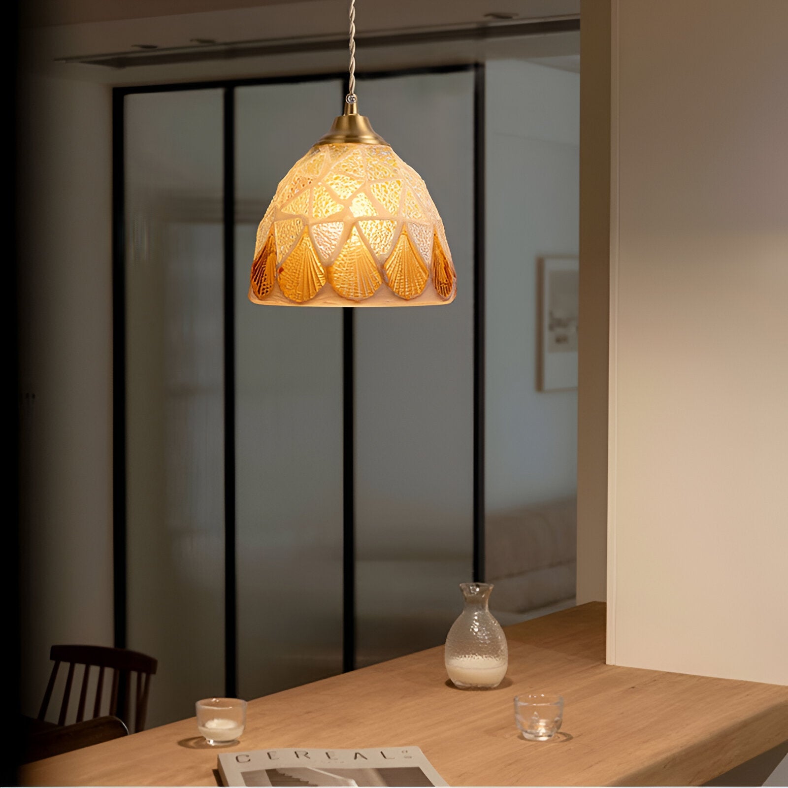 Retro Colorful Natural Shell Handcrafted Brass Pendant Light