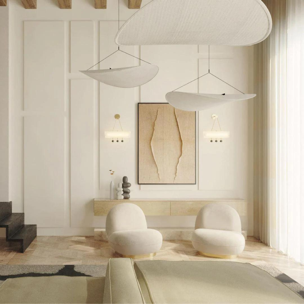 Japandi White Silk Fabric Minimalist Pendant Light