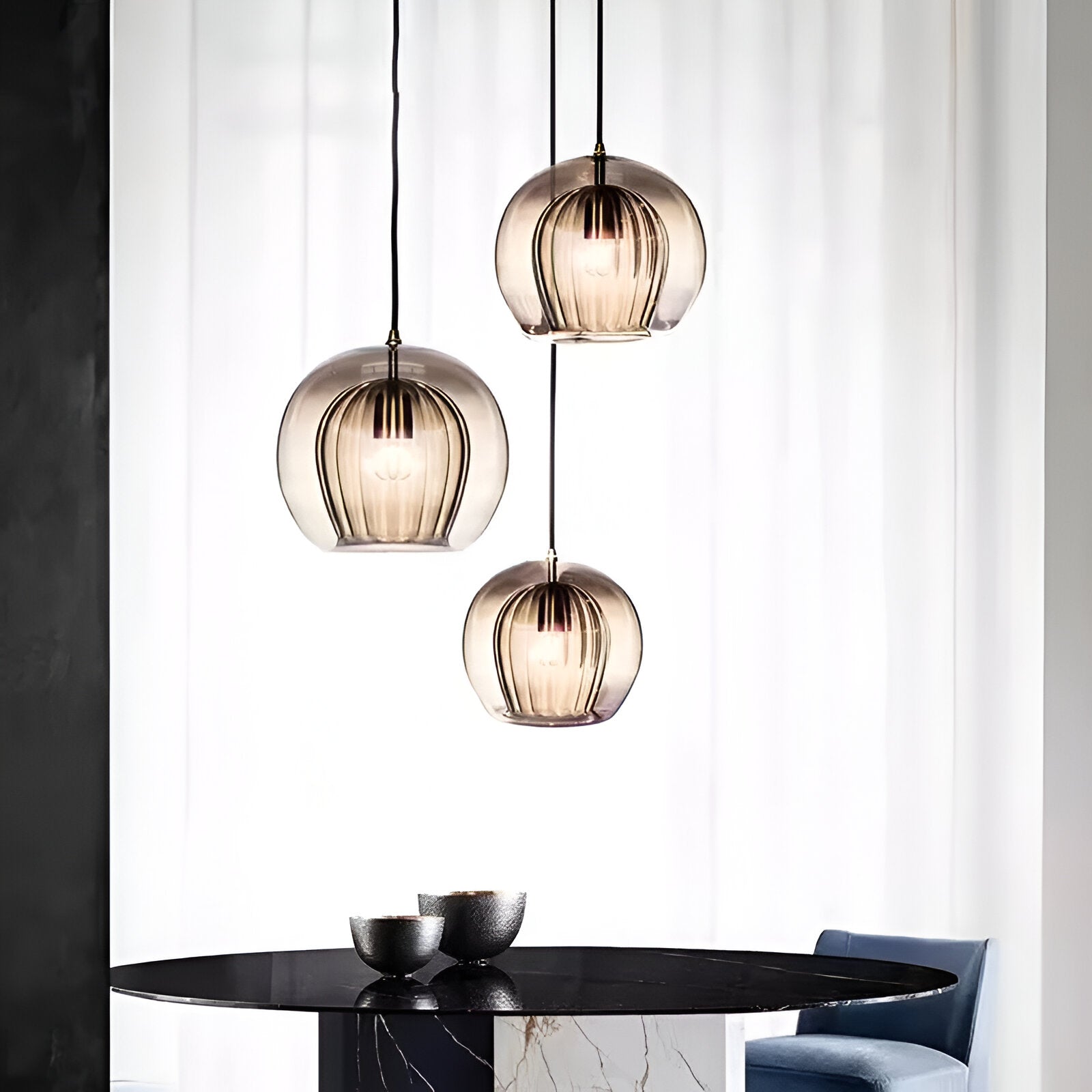 SMOKED FLUTED GLOBE PENDANT