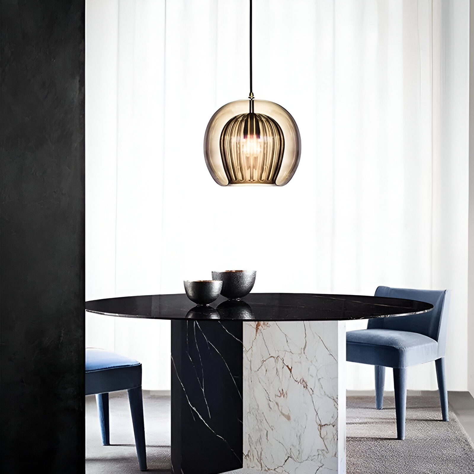 SMOKED FLUTED GLOBE PENDANT