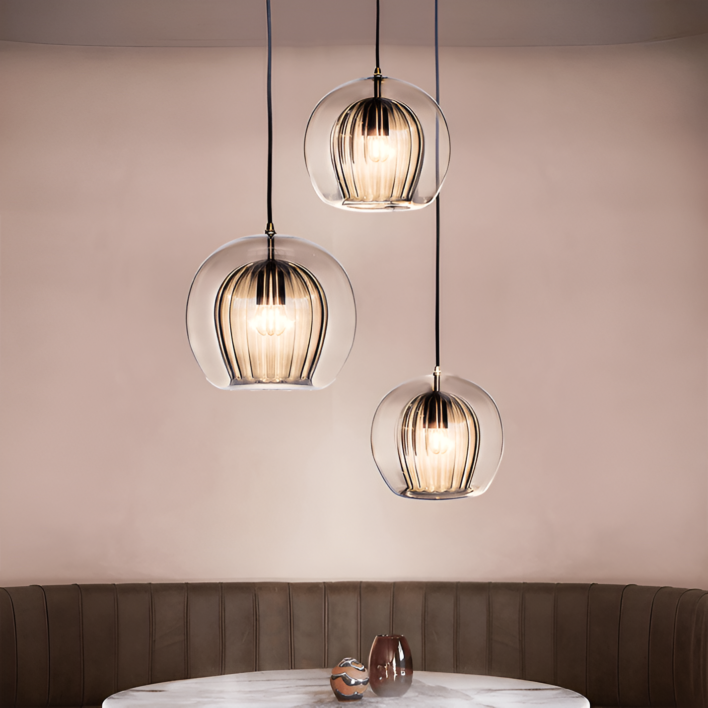 SMOKED FLUTED GLOBE PENDANT