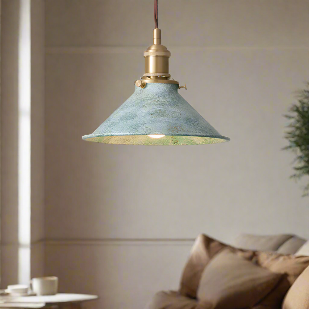 TEAL ENAMEL DOME PENDANT