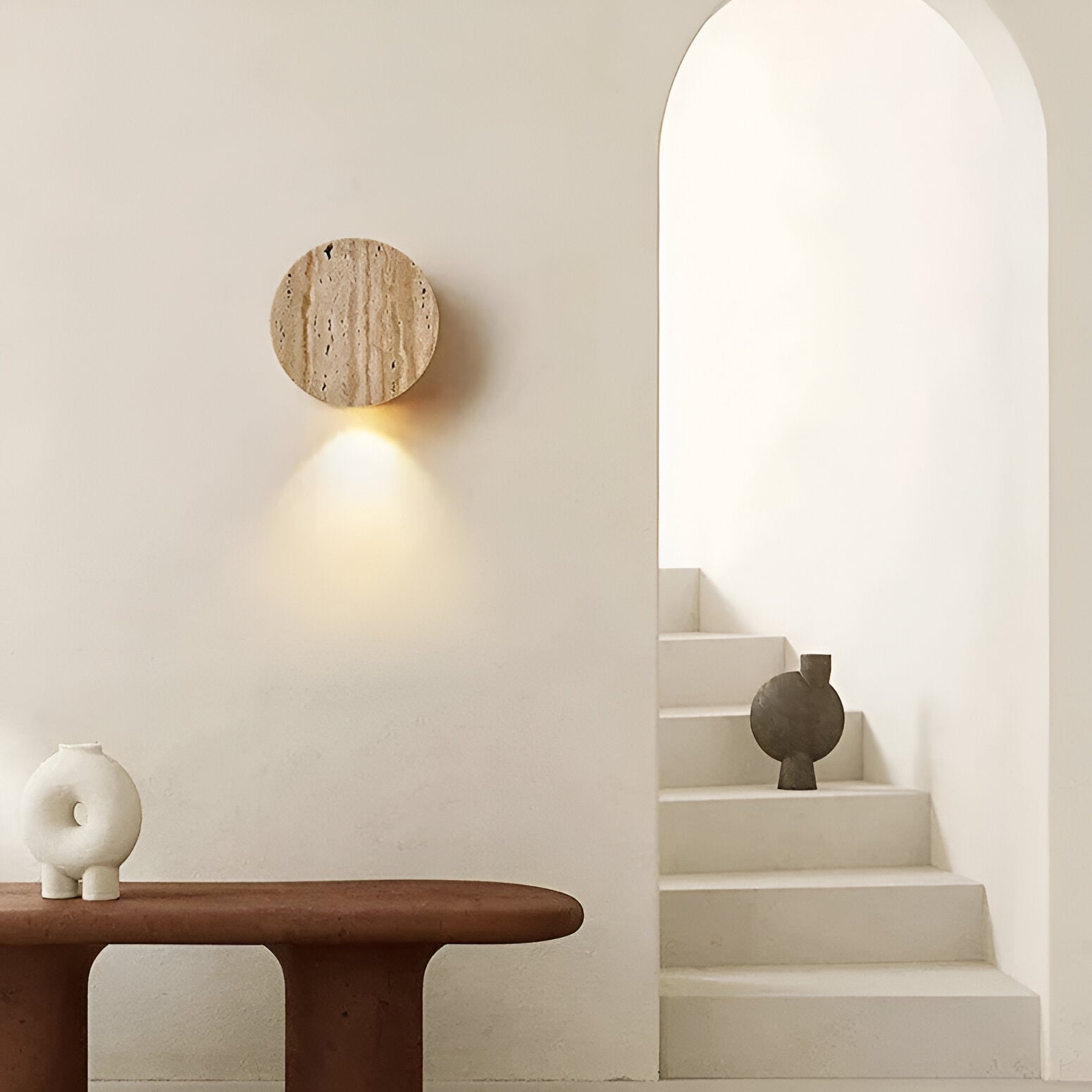 TRAVERTINE HALF-MOON WALL LAMP