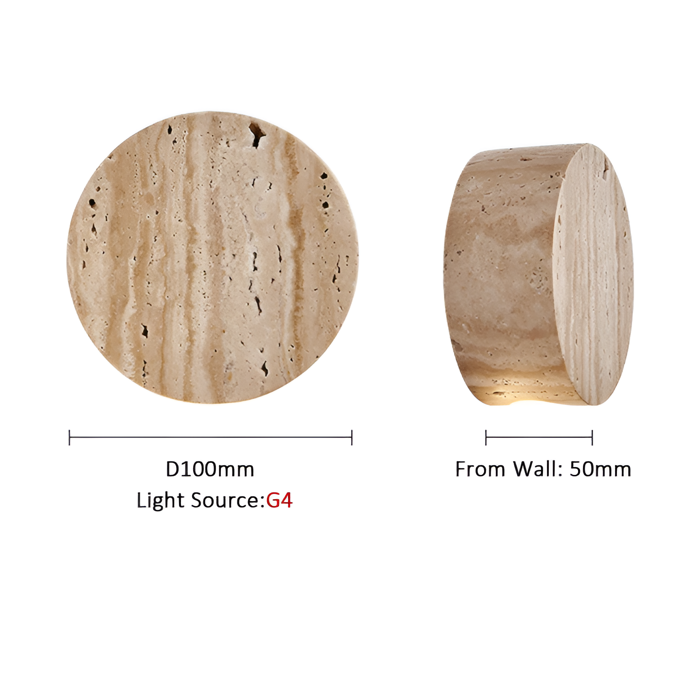 TRAVERTINE HALF-MOON WALL LAMP