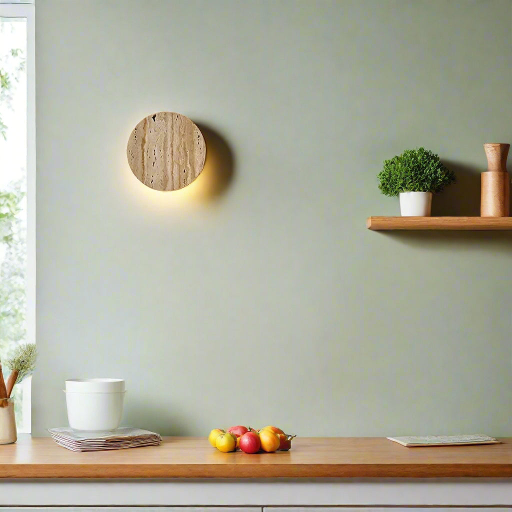 TRAVERTINE HALF-MOON WALL LAMP