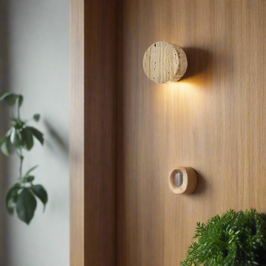 TRAVERTINE HALF-MOON WALL LAMP