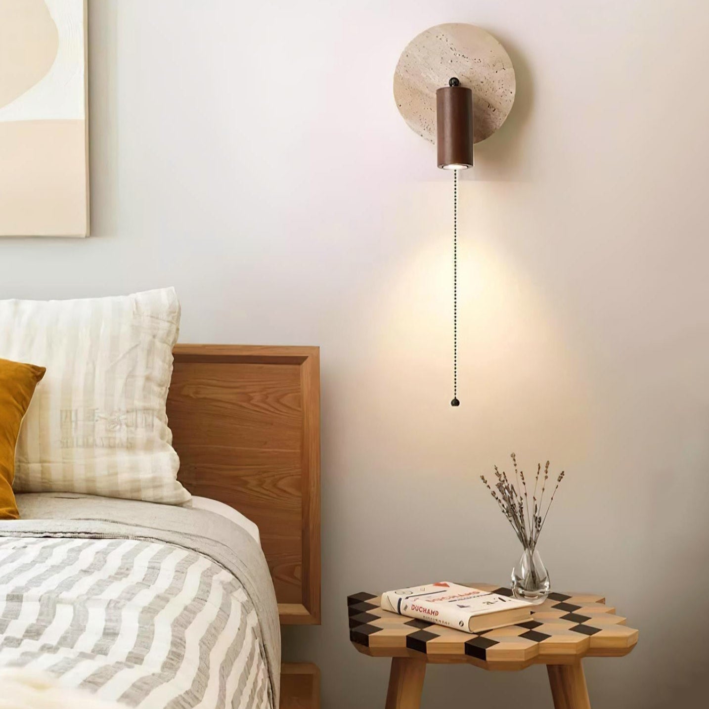 TRAVERTINE ROTATING BEDSIDE LAMP