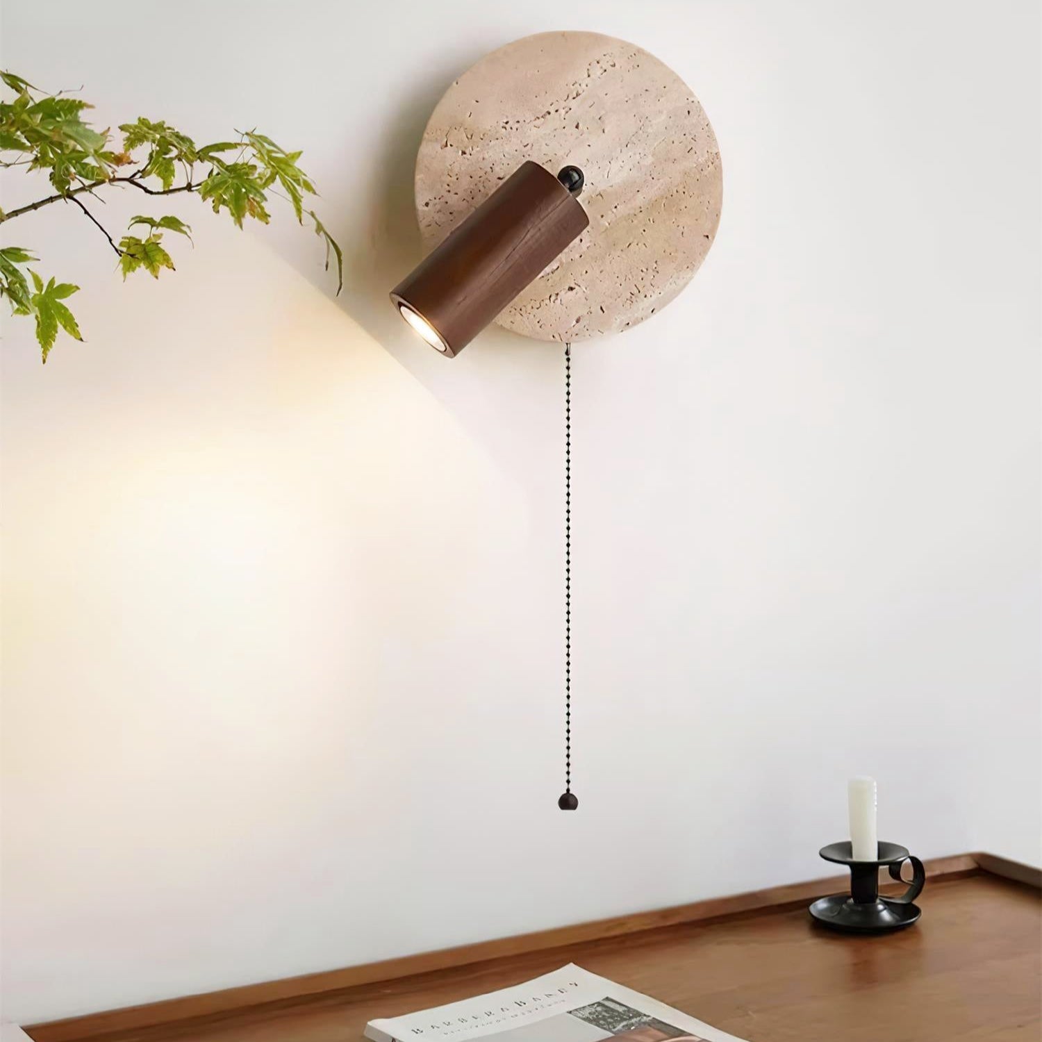 TRAVERTINE ROTATING BEDSIDE LAMP