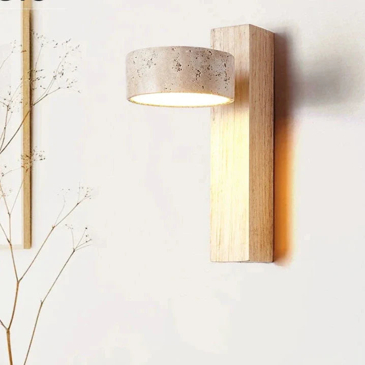 TRAVERTINE WOOD BEDSIDE LAMP