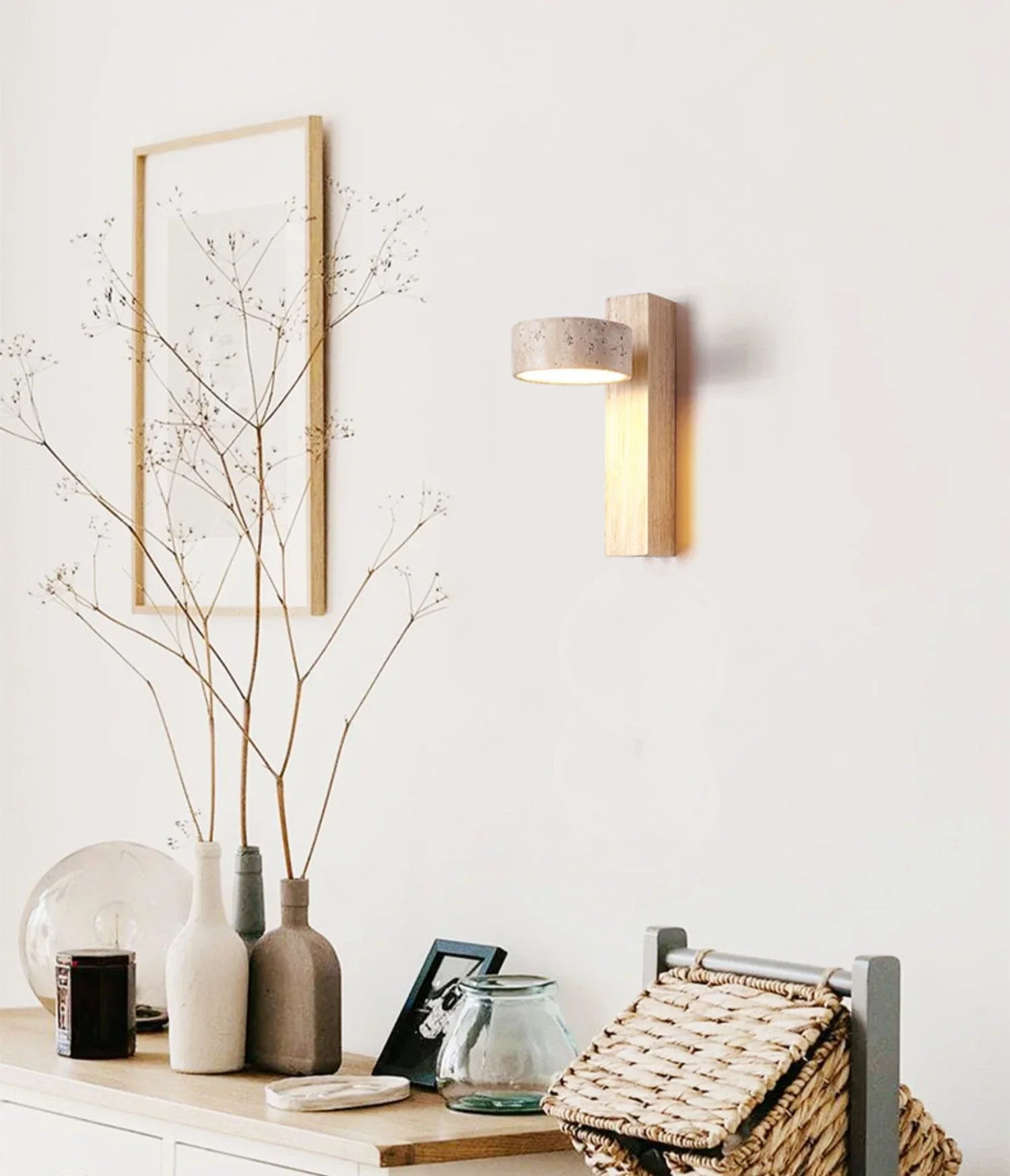 TRAVERTINE WOOD BEDSIDE LAMP