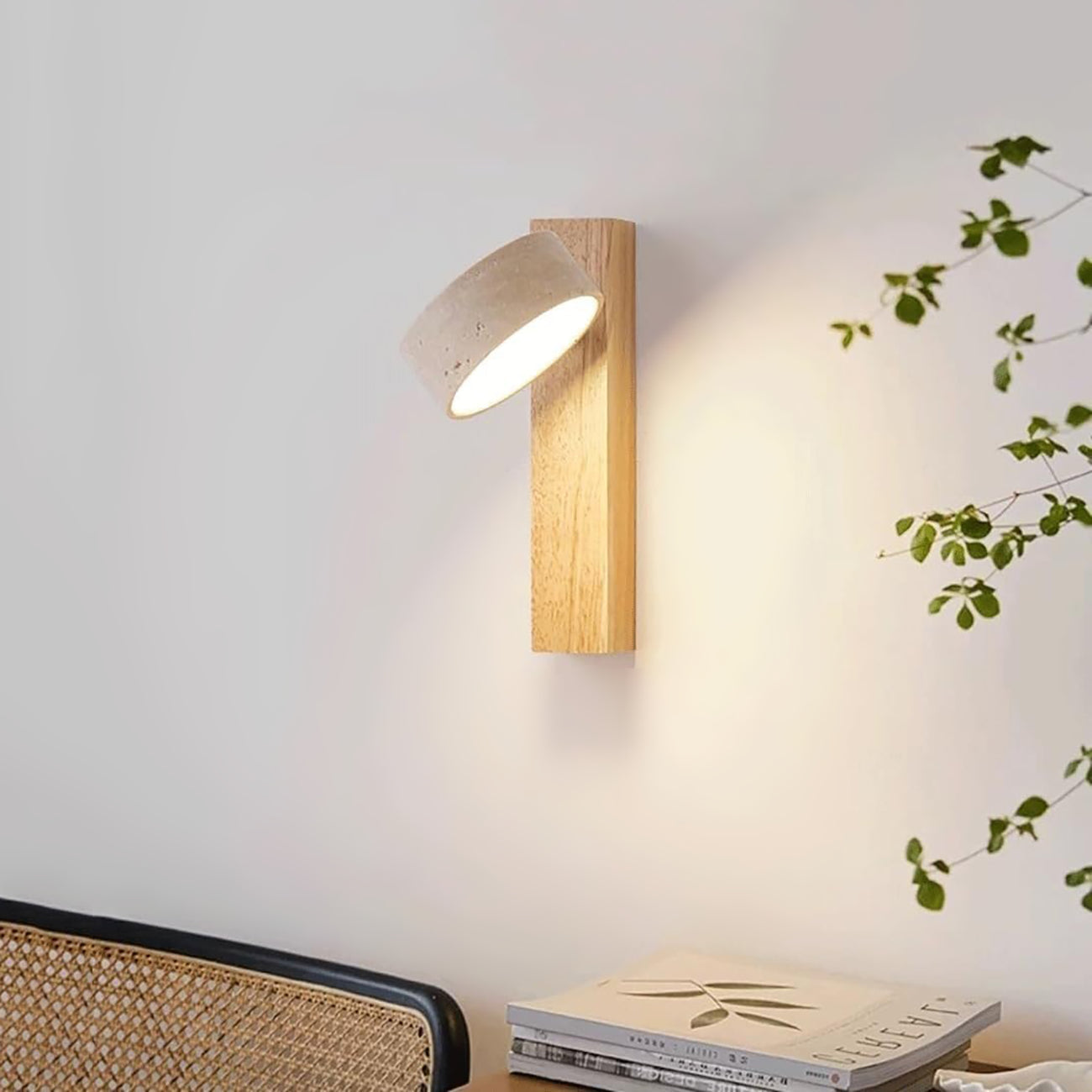 TRAVERTINE WOOD BEDSIDE LAMP
