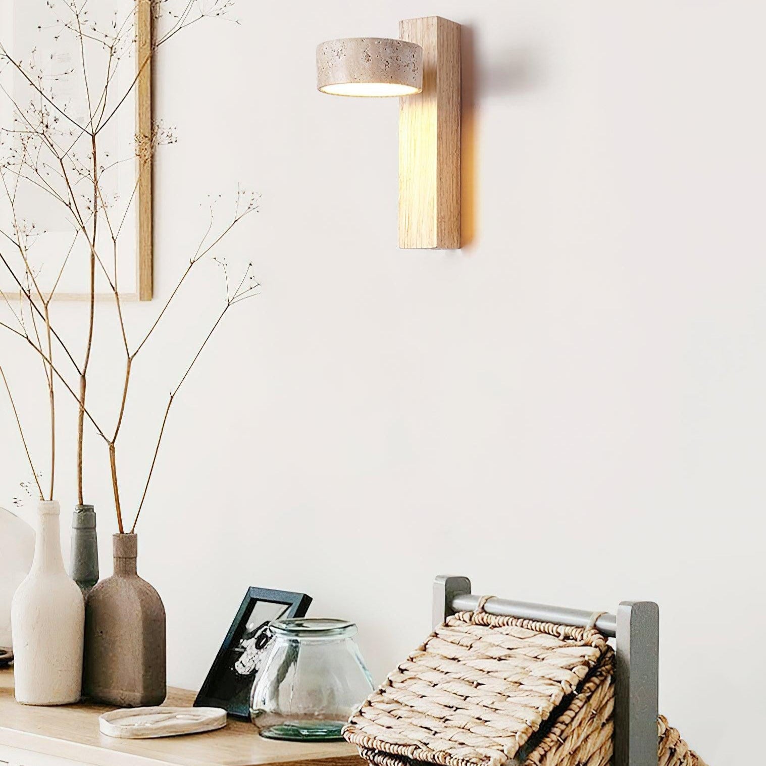 TRAVERTINE WOOD BEDSIDE LAMP