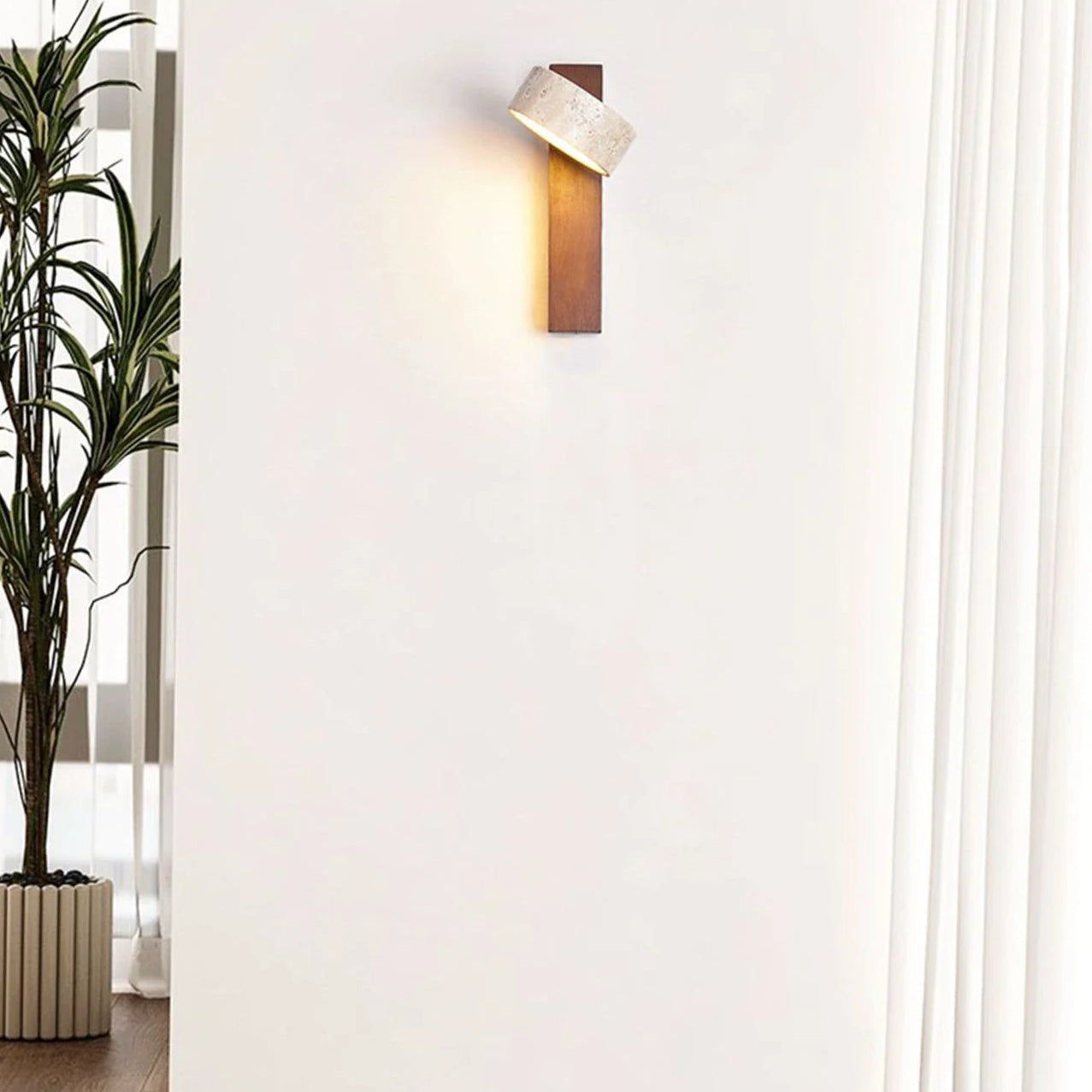 TRAVERTINE WOOD BEDSIDE LAMP