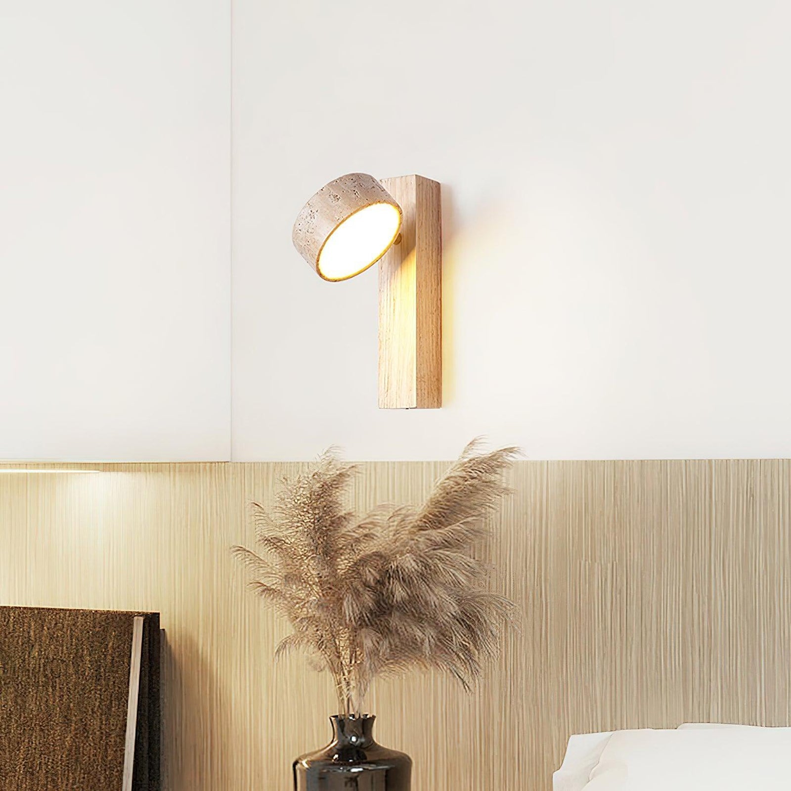 TRAVERTINE WOOD BEDSIDE LAMP