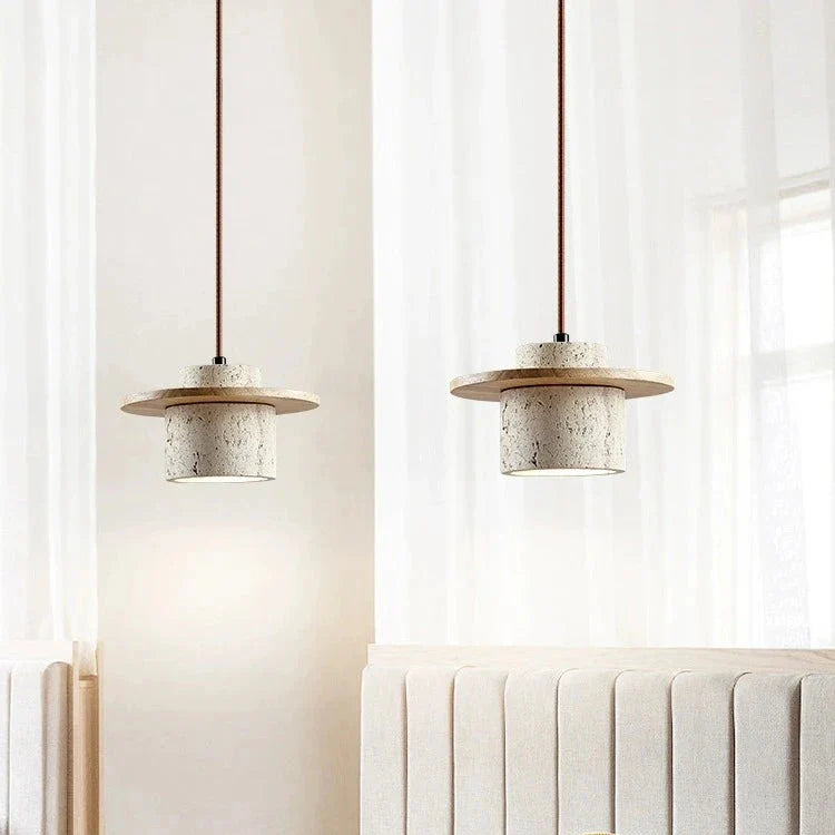 TRAVERTINE WOOD HAT PENDANT