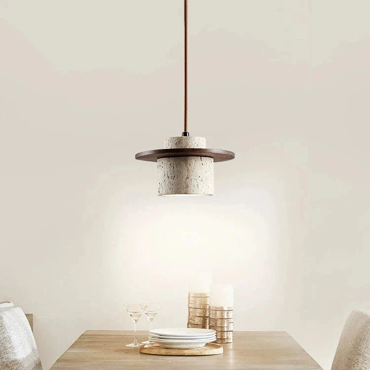 TRAVERTINE WOOD HAT PENDANT
