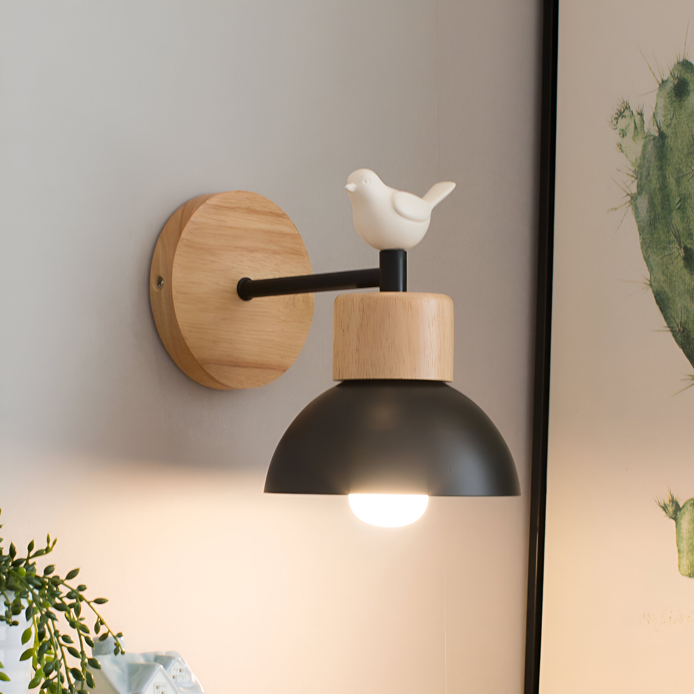 WOOD ARM DOME WALL LAMP